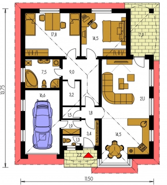 Spiegelverkehrter Entwurf | Grundriss des Erdgeschosses - BUNGALOW 49